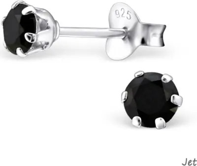 Produktbild von Zirkonia Ohrstecker Silber: Runde Kristall Ohrringe Jet