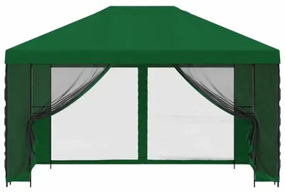 Produktbild von Gartenpavillon - Partyzelt 4x3 m - Kunststoffgestell - Seitliche Mesh-Wände - Wasserdicht mit Doppelbelüftung - Armeegrün