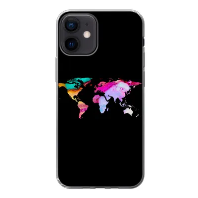 Produktbild von MuchoWow® Handyhülle Schutzhülle Hülle für iPhone 12 Weltkarte - Farbe - Aquarell Silikon Softcase Handy Hülle - Schutzhülle