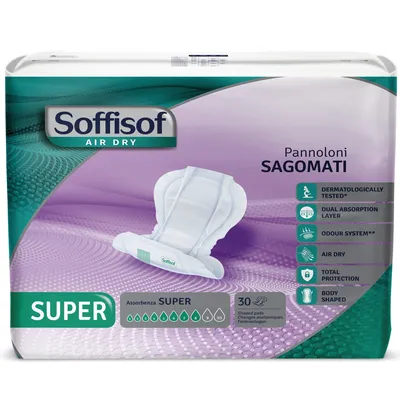 Image de Soffisof Air Dry Protection Anatomique Super - 30x Couche Adulte Incontinence - 1 Paquets de 30 Pièces, Absorption 8 Gouttes, Couches Adultes