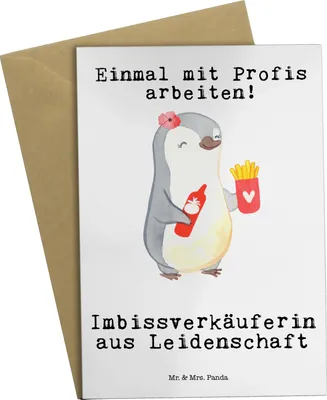 Produktbild von Mr. & Mrs. Panda Beileidskarte Imbissverkäuferin Leidenschaft - Weiß - Geschenk, Pommesverkäuferin, Spruch, Lustig, Witzig, genesungskarte, Imibissverkäuferin, osterkarte
