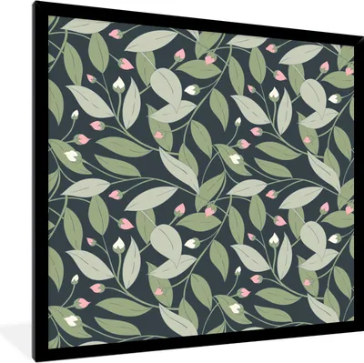 Produktbild von MuchoWow® MuchoWow® Gerahmtes Poster Blumen - Blätter - Muster 40x40 cm - Poster mit zchwarzem Bilderrahmen - Mit Rahmen - Wanddekoration Schlafzimmer