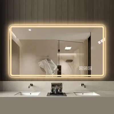 Produktbild von MODFU Badspiegel mit LED,60x100 cm,Wandspiegel mit 5 mm Silberspiegel,Badezimmerspiegel mit Anti-Beschlag,für Badezimmer,Silber