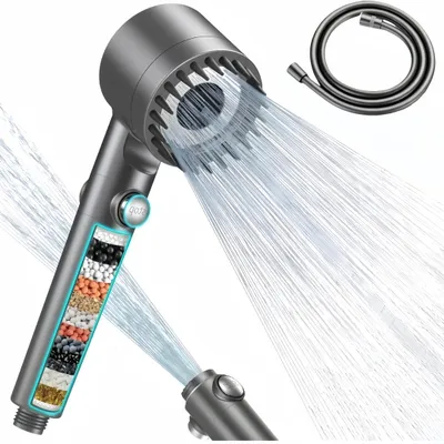Produktbild von Duschkopf mit Filter, Hochdruck Handbrause mit Filtration in 15 Schichten, 1,5M Schlauch, 3 Strahlarten Sparduschkopf für Entfernen vom Harten Wasser