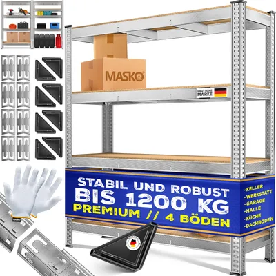 Produktbild von MASKO® Schwerlastregal Lagerregal Kellerregal 180x90x60cm verstellbare Ablagen MDF-Platten Werkstatt-Regal aus Metall Steckregal Stahlgestell Werkbank