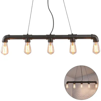 Produktbild von Industrie Hängelampe 5-flammig Vintage Schwarz – Eisen Länge 65cm E27 Fassung | Für Wohnzimmer Küche Restaurant ohne Leuchtmittel