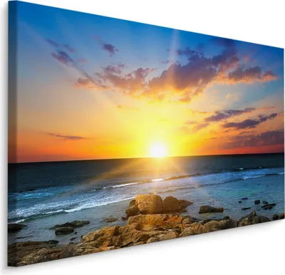 Produktbild von Fabelhafte Canvas LEINWAND BILDER 90x60 cm XXL Kunstdruck Meer Strand Sonnenuntergang
