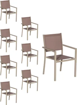 Produktbild von 8er Set Stühle aus Aluminium in Taupe - Textilene in Taupe