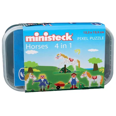 Immagine prodotto di Ministeck 32579 - Set di cavallini a mosaico 4 in 1, con chiodini, circa 500 pezzi in scatola riutilizzabile, regalo ideale per il gioco creativo