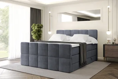 Produktbild von ALTDECOR Boxspringbett mit Matratze und Lattenrost, Topper, Polsterbett mit Bettkasten, Bett mit Stauraum H3- und H4- Matratze, Doppelbett, Springboxbett -LIRO-Z KING-200x200 - Dunkelgrau Casablanca