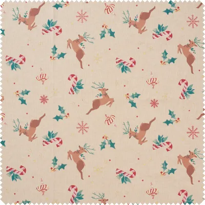 Produktbild von Canvas-Stoff "Rentier mit Glitzerschneeflocken", 150 cm breit, Meterware