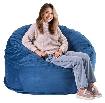 Image de Zitzak - Fauteuil en forme de sac - Pouf - Fauteuil - Fauteuil confortable - Bleu - Rembourrage en mousse à mémoire de forme - Housse amovible et lavable