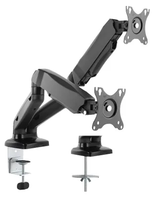Imagen del producto de Soporte doble para monitor con brazo, montaje en escritorio, resorte a gas, 5 articulaciones, para monitores de 12 a 27 pulgadas, con capacidad para hasta 2 monitores de 6,5 kg cada uno, color