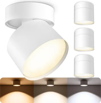 Produktbild von SSC-LUXon 4er Set Deckenlampen weiß matt - Aufbaustrahler schwenkbar mit GX53 LED 6W drei einstellbaren Lichtfarben 3CCT dimmbar - moderne Spot Lampen rund 230V