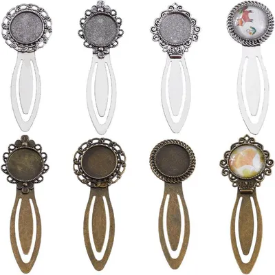 Produktbild von Lesezeichen Bastelset 16 Stück 8 Sets Metall Antik Bronze Silber 20mm Cabochon Lünettenfach