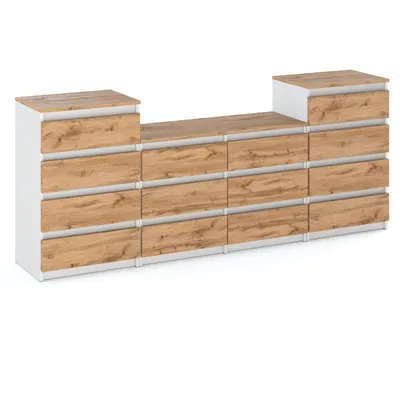 Zdjęcie produktu dla STIV Möbel | Komoda z 14 szufladami (4+6+4) | Biały Mat / Dąb Wotan | 220 cm | nowoczesna & bezuchwytowa | Sypialnia & Salon