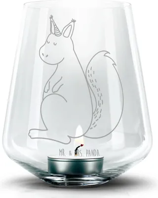 Produktbild von Mr. & Mrs. Panda Laterne Einhorn Glauben - Transparent - Geschenk, Glas Windlicht, Kerzenhalter, Eichhörnchen, Einhörnchen, Einhörner, Eichhorn, Kerzenglas, gravur