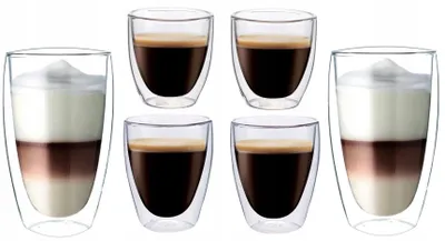 Produktbild von Maxxo 6er Set Doppelwandige Glasbecher für Latte, Kaffee, Espresso