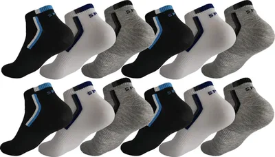 Produktbild von 12 Paar Sneaker Socken Herren Damen – 95% Baumwolle – Uni Sportsocken für Alltag & Freizeit – Atmungsaktiv, Bequem, Elastisch – Größe 39–46 12 Paar, mix5 39-42