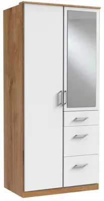 Productafbeelding van Kledingkast met draaideuren, 90x58x199 cm, plankeneik/wit, 2 deuren