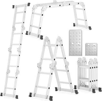 Zdjęcie produktu dla Drabina aluminiowa wielofunkcyjna przegubowa 4x2 HIGHER 150kg + podest