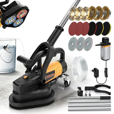 Produktbild von 3800W Betonschleifer Betonfräse mit 3×105mm Diamantscheibe M10 | 2M Langgriff | Absaughaube | 6-Gang | Schleifgerät Schleifen Fräsen Beton Stein Putz