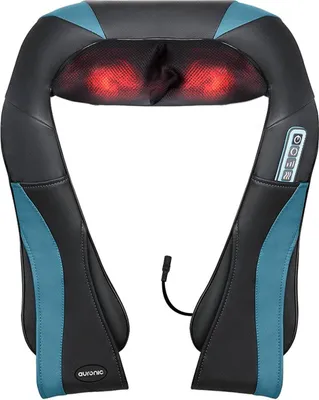 Produktbild von Auronic Shiatsu Massagekissen - Elektrisches Nackenmassagegerät - Infrarot - Nacken- und Schultermassagegerät - Massagegeräte - Schwarz/Blau