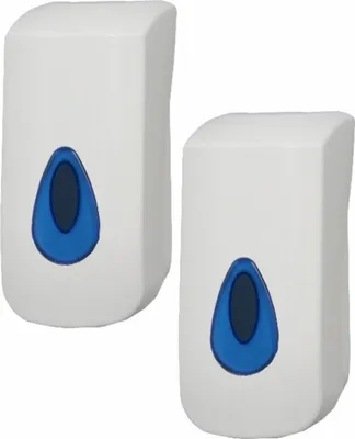 Produktbild von 2 PlastiQline Seifenspender - 400 ml - Kunststoff - weiß - Wandspender - blau