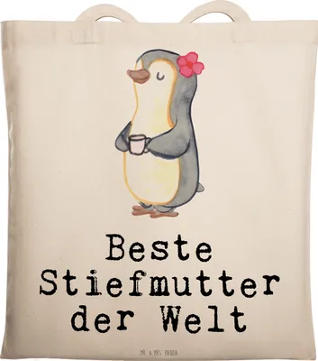 Produktbild von Mr. & Mrs. Panda Einkaufstasche Pinguin Beste Stiefmutter der Welt - Transparent - Geschenk, Jutetasche, Mami, Tote Bag, Mutter, Muttertag, Mama, Geschenkidee, Tasche