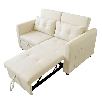 Produktbild von Merax 3-in-1 Schlafsofa – Zweisitzer Sofa mit Schlaffunktion & L-Form – Verstellbare Rückenlehne, USB-Anschluss, Stauraumtaschen – 142 x 85 cm