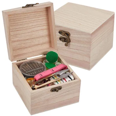 Mini-Nähbox aus Holz mit Nähzubehör, tragbar, 1 Box