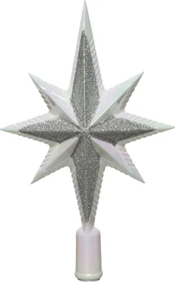 Produktbild von Christbaumspitze Stern 25cm Kunststoff, weiß irisierend / silber