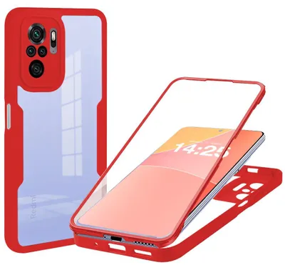 Produktbild von 360 Grad Rundum Schutz Handyhülle für Xiaomi Redmi Note 10 Pro Full Cover Vollschutz Case Farbe: Rot