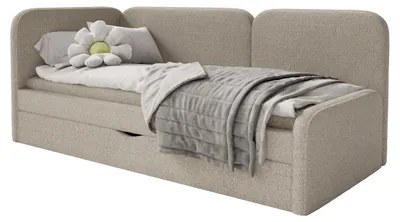 Image de Selsey Cuddy - Lit rembourré, tête de lit à gauche, revêtement en velours beige, 90x200 cm