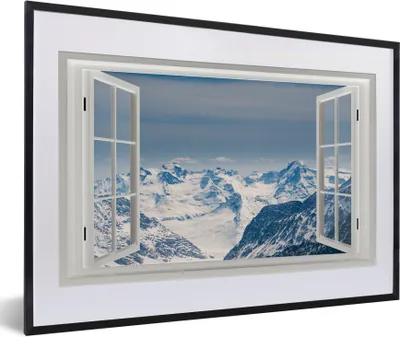 Produktbild von MuchoWow® MuchoWow® Gerahmtes Poster Aussicht - Schnee - Berge 60x40 cm - Poster mit zchwarzem Bilderrahmen - Schlafzimmer - Plakat in Rahmen - Drucken