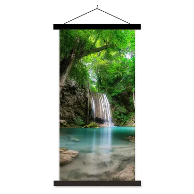 Produktbild von MuchoWow® Textilposter Erawan-Wasserfall in Kanchanaburi, Thailand. 90x180 cm mit schwarzem Rahmen - Dekoration Wohnzimmer