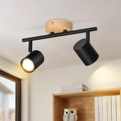 2-flammige Deckenlampe Vintage, schwarz, Holz & Metall, GU10