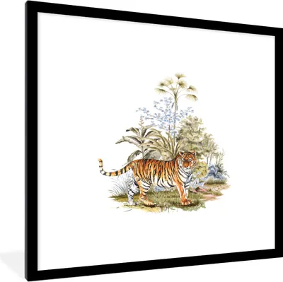 Produktbild von MuchoWow® MuchoWow® Gerahmtes Poster Tiger - Malerei - Pflanzen 40x40 cm - Poster mit zchwarzem Bilderrahmen - Poster - Plakat im Rahmen