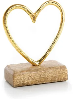 Produktbild von Kleine Herz Figur aus Metall & Holz Gold braun - 13 cm
