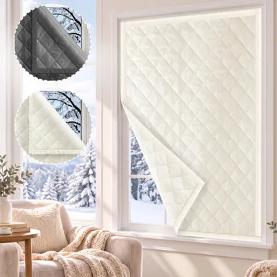 Imagen del producto de 1 cortina térmica para ventanas, protección contra el frío, cortina térmica con cierre de velcro, opaca, protección para ventanas, persiana térmica, resistente al viento, aislamiento acústico, 99x160 cm, color beige