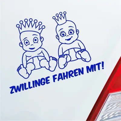 Produktbild von Auto Aufkleber Zwillinge fahren mit! Süß 28x20 cm Dunkelblau Sticker Heckscheibenaufkleber