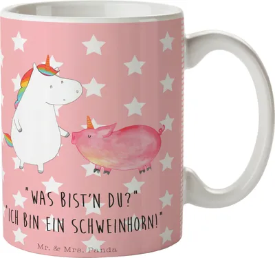 Produktbild von Mr. & Mrs. Panda Tasse Einhorn Schwein - Rot Pastell - Geschenk, Freundin, Bedruckte, Schweinchen, Unicorn, Becher, Keramiktasse, Kaffeetasse, keramik, Einhörner