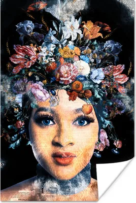 Produktbild von MuchoWow® Poster Frau - Blumen - Farbe 20x30 cm - Papierdruck