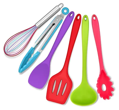 Produktbild von Küchenutensilien Set, 6-teiliges Silikon Kochbesteck, Bunte Antihaft Pfannenwender für Kochen und Backen, Hitzebeständig und Lebensmittelecht, Spülmaschinengeeignet