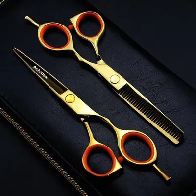Image de Ensemble de ciseaux de coiffure professionnels, 5,5 pouces + peigne - Or