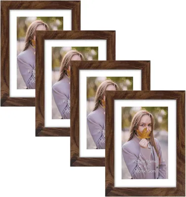 Obrázok produktu pre Rustikálna sada fotorámikov 10x15 cm, hnedý fotorámik na fotografie s paspartami alebo obrázky 13x18, stojan na stenu alebo stôl