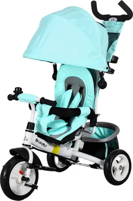 Produktbild von 6-in-1 Dreirad mit Schubstange, Kinderdreirad mit abnehmbarem Sonnendach, Kissen, Laufrad mit 5-Punkt-Sicherheitsgurt, Korb, Becherhalter, für 1-5 Jahre Kinder, Grün Aosom