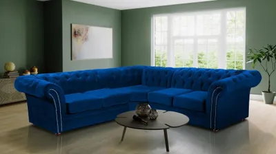 Immagine prodotto di Divano Chesterfield blu da salotto in tessuto divano divano imbottito divano angolare