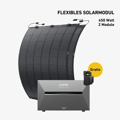 Produktbild von 450 Watt, Komplettset mit flexiblen Modulen, Balkonkraftwerk, Anker SOLIX Solarbank 3 E2700 Pro, BP2700 Zusatzbatterie