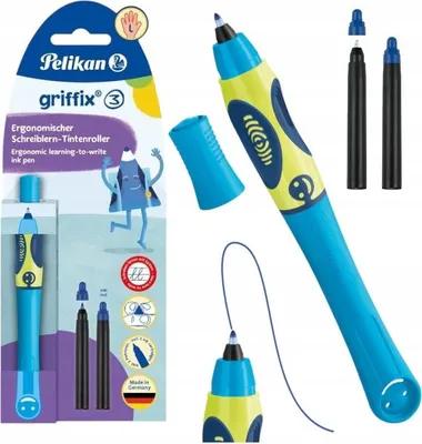 Produktbild von Pelikan griffix® Tintenschreiber für Linkshänder, Neon Fresh Blue, Anklippbarer versenkbarer Stift, Blau, Blau, Kunststoff, Linkshändig, Sichtverpackung